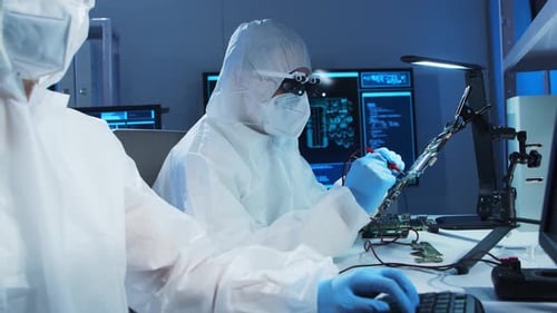 Group of Professional Engineer is Developing a Modern Microprocessor in a Futuristic Laboratory