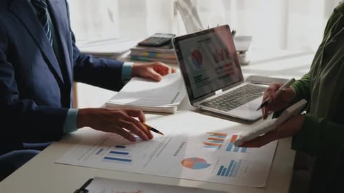 Close up of hands teamwork business group working and brainstorming business financial and marketing