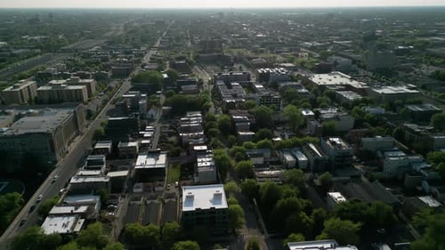 Overhead Aerial View of Colorful Trees Residential Houses and Yards Near City Wide Shot Footage