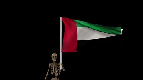 Animated Skeleton Holding Waving United Arab Emirates Flag