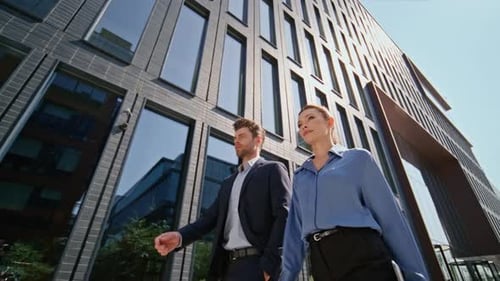 Confident Company Partners Walking Urban Street Two Colleagues Going at Work