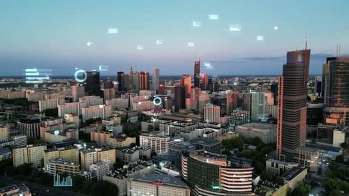 Modern city and data processing technology.