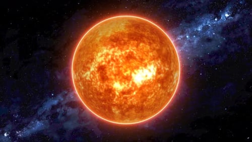 Glowing Realistic Sun planet Rotates on space or galaxy and stars milky way, Animation of Sun. 2146