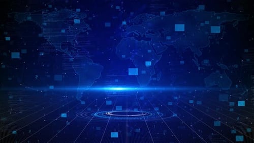 Word map HUD. User Interface Global planet Earth business network connection. digital data flow bloc