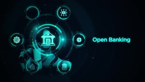 Open Banking robotic touchscreen with icons
