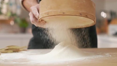 Cook Sifting Flour Wooden Sieve