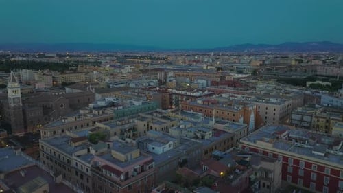 Aerial Ascending Footage of Blocks of Apartment Buildings in Residential Urban Borough at Dusk
