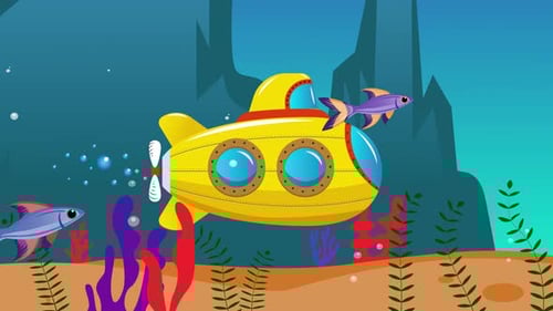 Underwater Animation with Yellow Submarine and Fish