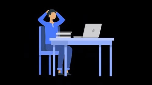 Flat Design Animation of Stressed Student Studying at Desk