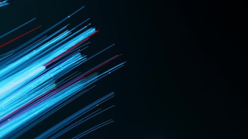 Illuminated Straight Fiber Optic Cables with Moving Data Glowing Internet Data Streams Digital