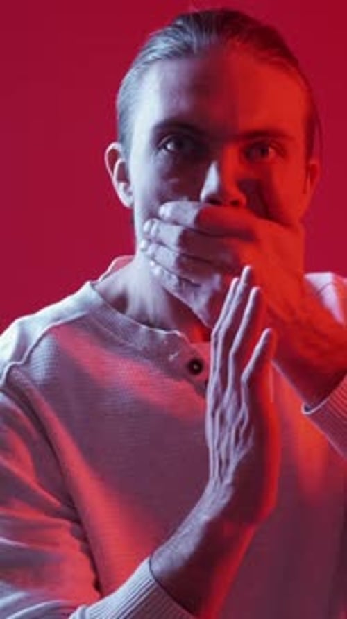 Vertical Speak No Fear Look Scared Man Mouth