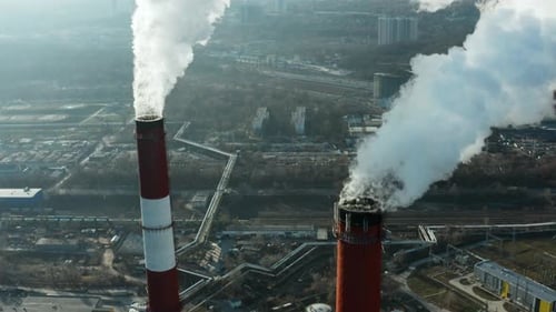 Pollution of the environment: a pipe with smoke. Power Plant.