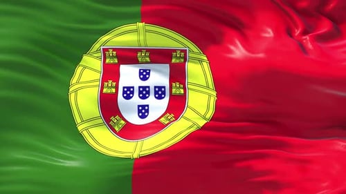 Realistic Waving Flag of Portugal with Coat of Arms