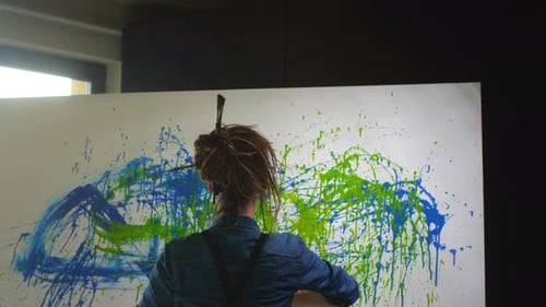 Artist Creates Abstract Painting in Studio