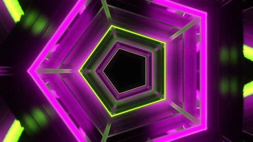Pink And Lime Neon Mirrored Pentagonal Tunnel Background Vj Loop In HD
