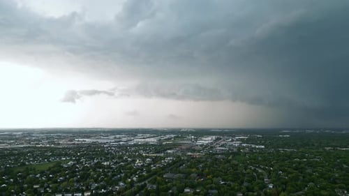 Rain Falls over Town, Aerial Shot