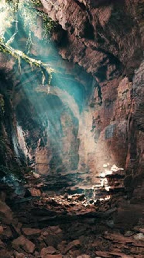 Subterranean Cave Filled With Rocks and Water