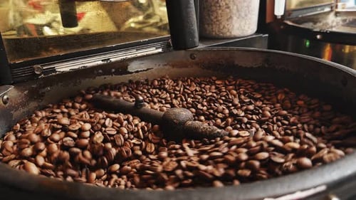 Coffee Beans Being Roasted in Roasting Machine