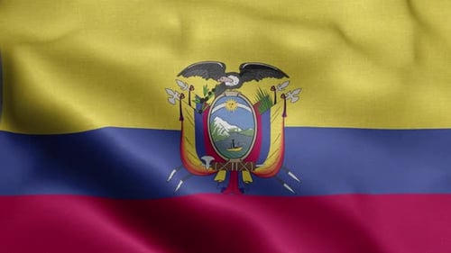 Waving Flag of Ecuador with National Coat of Arms