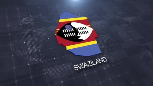 Swaziland Map with Flag and Digital Grid Background