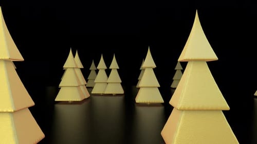 Voler à travers une forêt de sapins de Noël en velours doré Vj Loop