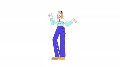 Young white woman dancing line cartoon animation