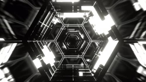 White Fantastic Neon Rotation In The Hexagonal Tunnel Background Vj Loop In 4K