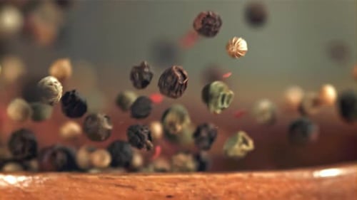 Colorful Mixed Peppercorns Falling Macro Shot