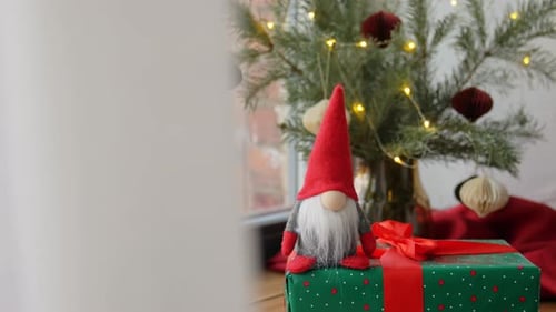 Festive Christmas Decoration with Gift and Gnome