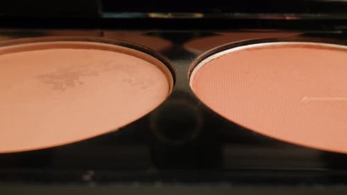 Multi Coloured Rainbow Make Up Palette with Colourful Make Up Brushes Close Up Macro in Shop