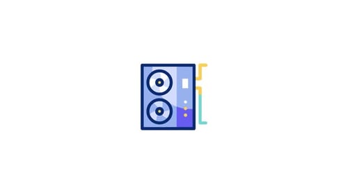 Animated Flat Design Sound System Icon with Pulsing Effect
