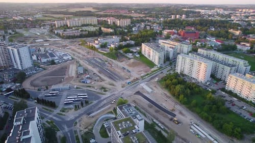 City Of Krakow With Roads And Apartment Buildings In Poland - aerial drone shot