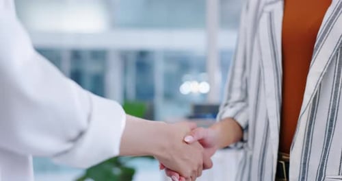 Business people, meeting and shaking hands in office for deal, thank you and HR partnership