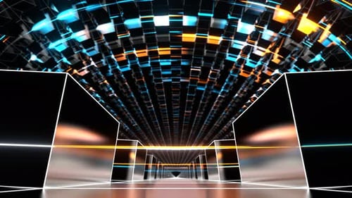 Movement Of Orange And Cyan Neon Particles In Ellipse Background Vj Loop In 4K