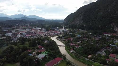 Connection between river and Malaysian village from above