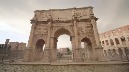 Triumphal Arch Attracts Tourists in Center of Rome