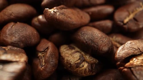 Beautiful coffee beans. Close-up macro video. 4K