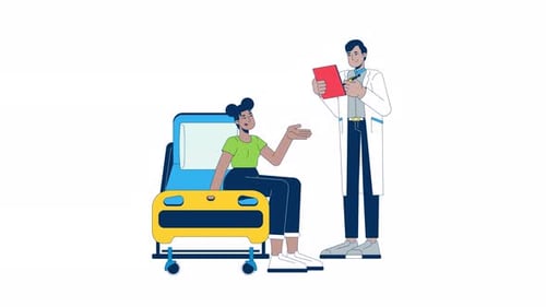 Animated Doctor Consulting Patient in Hospital Bed