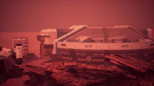 Base and Spaceship on Planet Mars