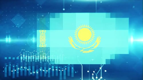 Kazakhstan Flag On Economy Background And Graph