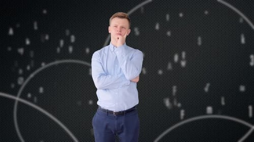 Young Adult Interacts with Digital Interface