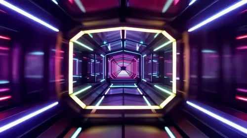 Futuristic Neon Light Tunnel Abstract Loop Background