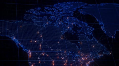 Canada Map Big Data Visualization Futuristic Digital Map Infographic of North America Region Visual