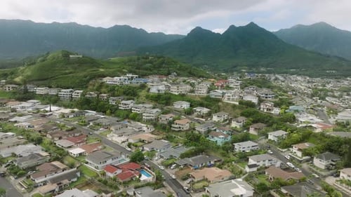 Aerial Kailua Beach City on Oahu islandPrivate Homes in Hawaii Scenic Landscape
