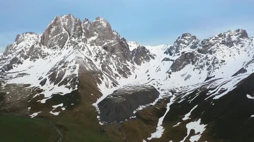 Cinematic drone shot of the Georgian Dolomites in the Caucasus mountains in Georgia