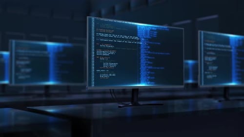Hacked Database Screens Cybersecurity Breach Warning Screen Computer Monitors Code