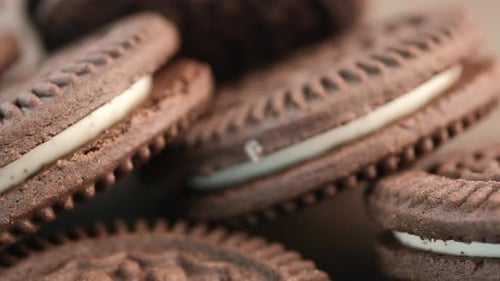 Macro Close Up of Chocolate Sandwich Cookies