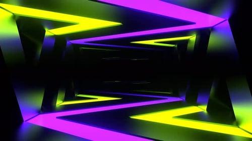 Purple And Lime Corridor Of Neon Curve Lines Background Vj Loop In 4K