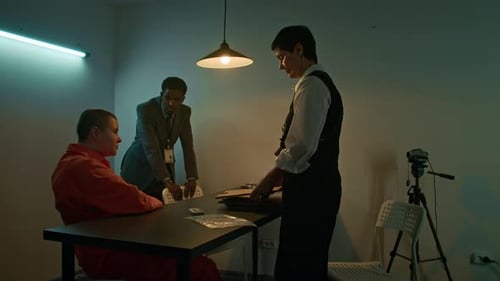 Interrogation Scene with Officers Questioning Suspect