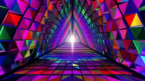 Tunnel arc-en-ciel géométrique vibrant avec lumière vive